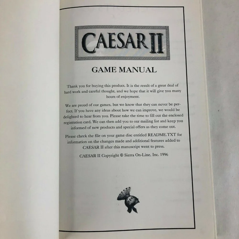 Caesar II Game Manual For Sierra RPG Strategy‎ Reference Softcover Vintage